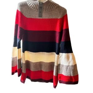 Ann Taylor Wool Blend Medium, Petite Stripe Blocked Sweater
